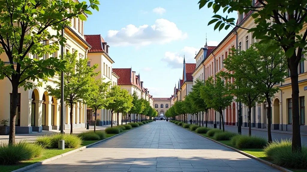 Tukuma vēsturiskais centrs ar skaistajām ēkām un ielu promenādi