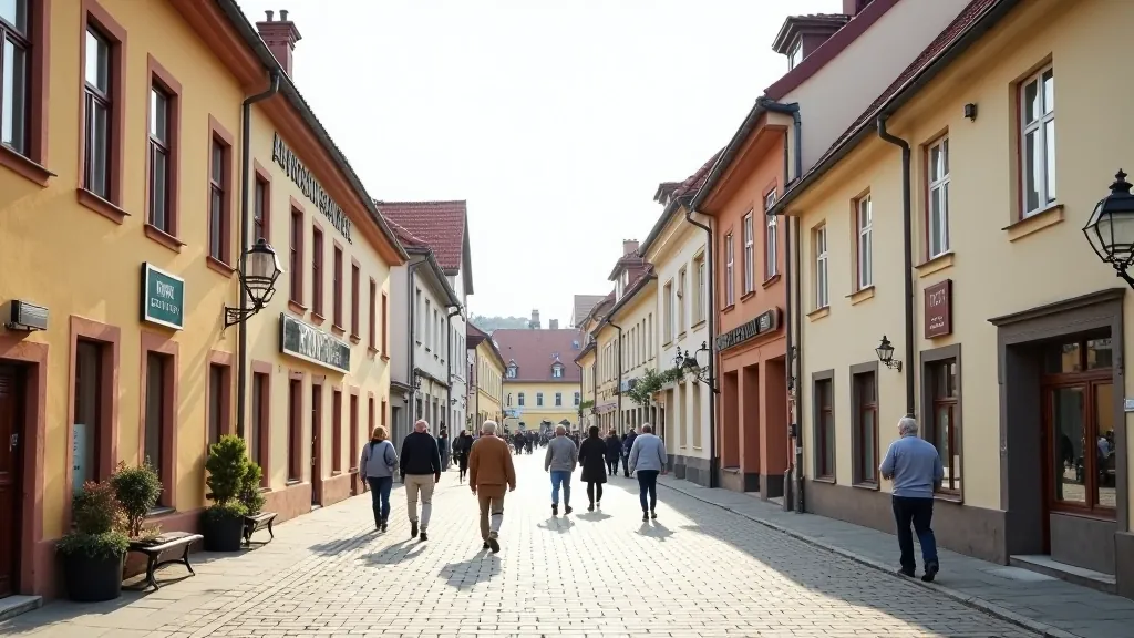 Tukuma pilsētas centra vēsturiskā arhitektūra un ielas ar promenādi