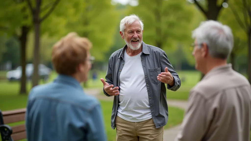 Gints Ozoliņš diskusijā ar senioru grupu Tukuma parkā